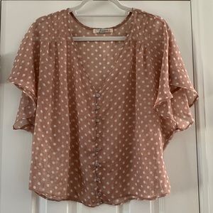 Sheer Light Mauve Polka Dot Top, Size Medium